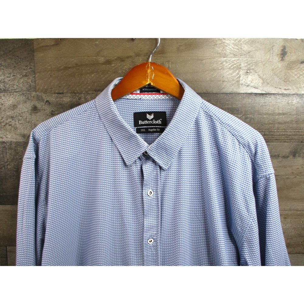 Buttercloth Shirt Mens 3XL Blue Geometric Long Sleeve Button Front Regular Fit